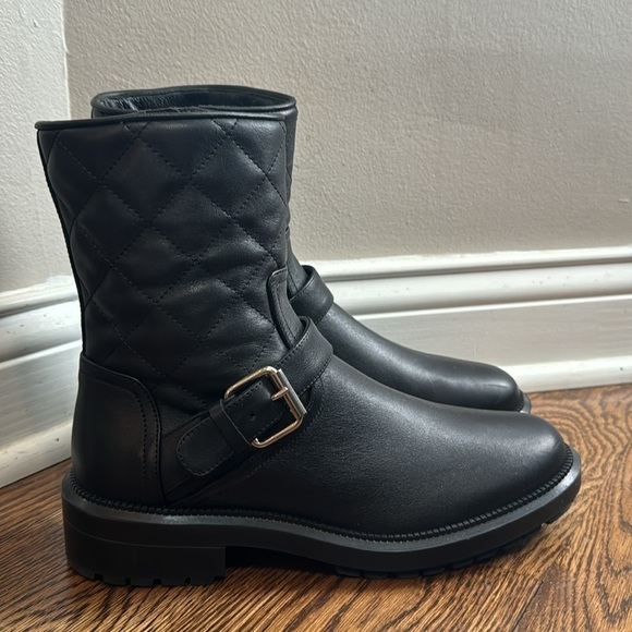 Aquatalia LEVA Quilted Leather Moto Boots Black Leather 7.5 - Picture 3 of 9